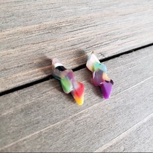 Confetti Rainbow Tortoise Lightning Bolt Resin Acrylic Dainty Tiny Stud Earrings
